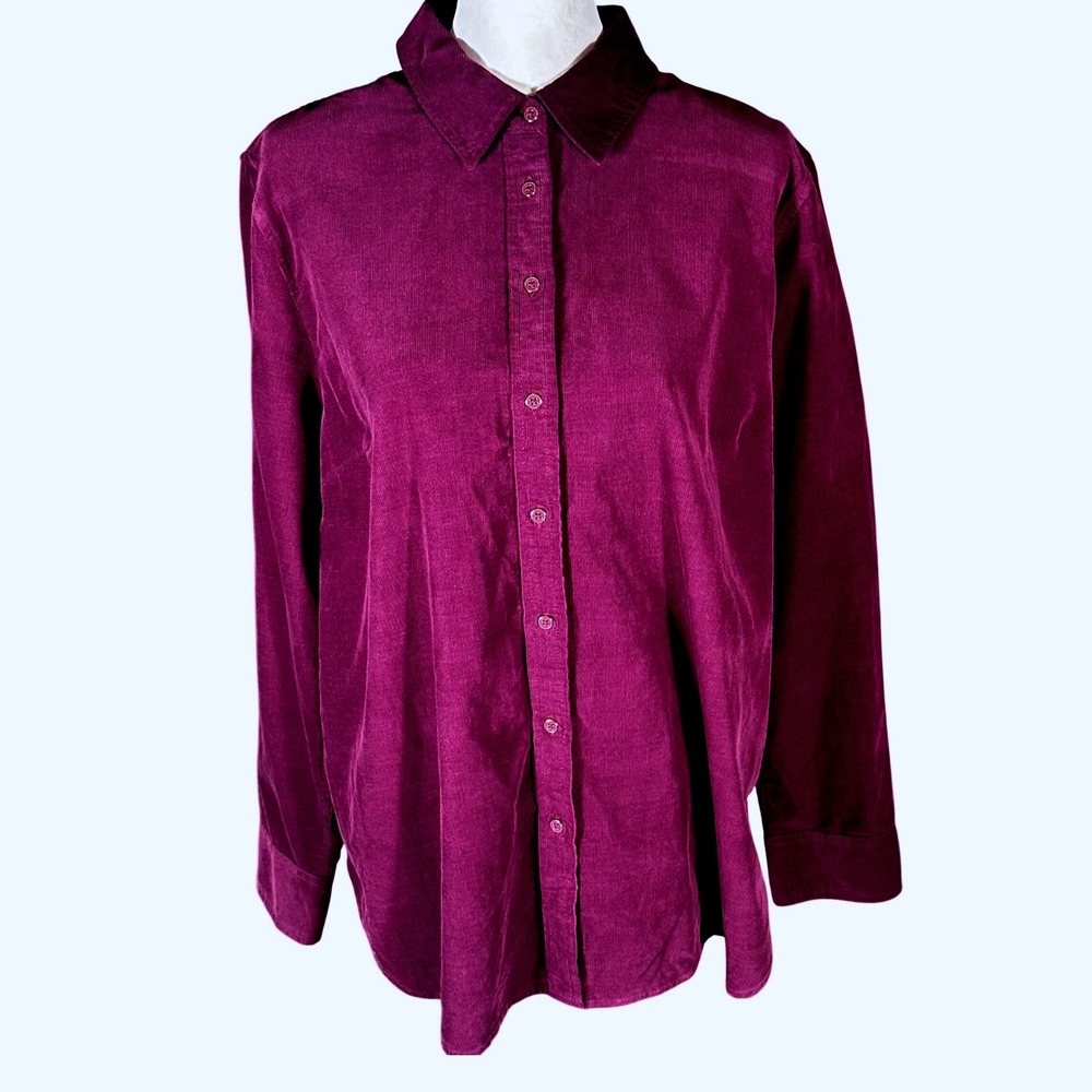Talbots Button Down Shirt Women XL Maroon Corduroy Long Sleeve Classic